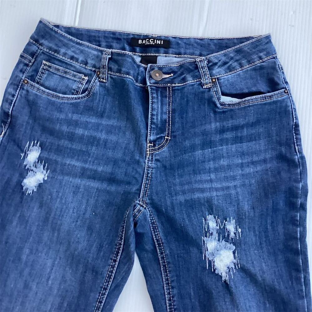 Baccini Women's Size 6 Skinny Jeans Blue‎ Floral Embroidered Denim - Picture 9 of 13